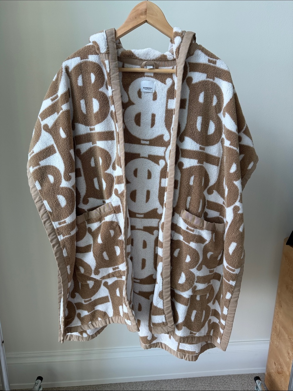 Burberry Cream and Brown Monogram Swim Coverup Hoodie
